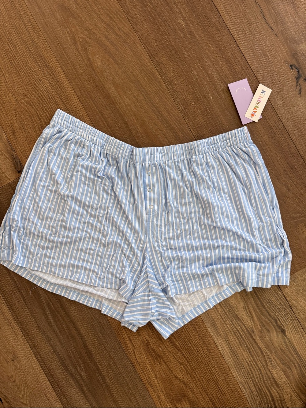Striped Light Blue Cotton Lounge Shorts - Women Intimates & Sleepwear